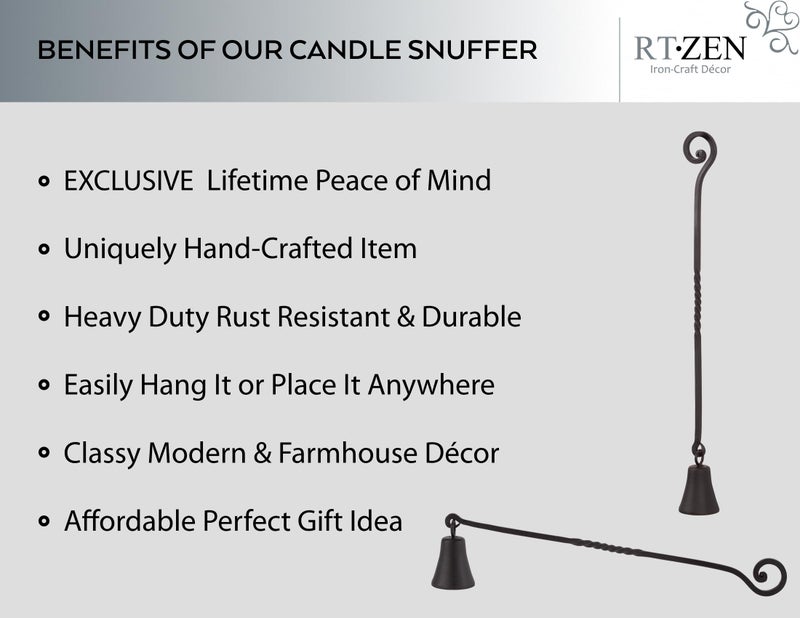 RTZEN Antique Bell Candle Snuffer - Handcrafted Decorative Rustic Wrought Iron Candle Extinguisher Candlesnuffer with Long Handle - Unique Black Matte Farmhouse Decor Accessories Gift - Image 2